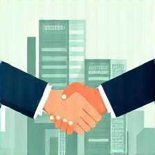 Handshake and office building symbolizing Business Korean